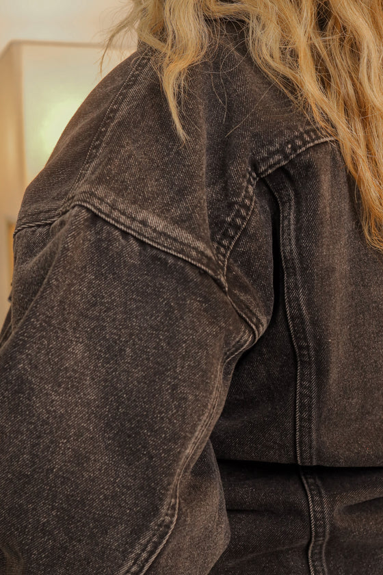 Your Favorite Oversized Denim Jacket Charcoal Gray (Plus Size)