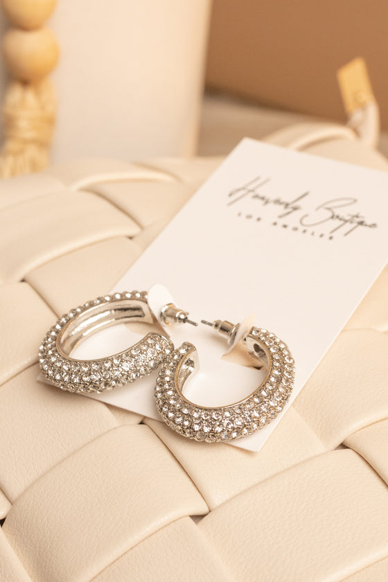 Glam Girl Rhinestone Earrings Silver
